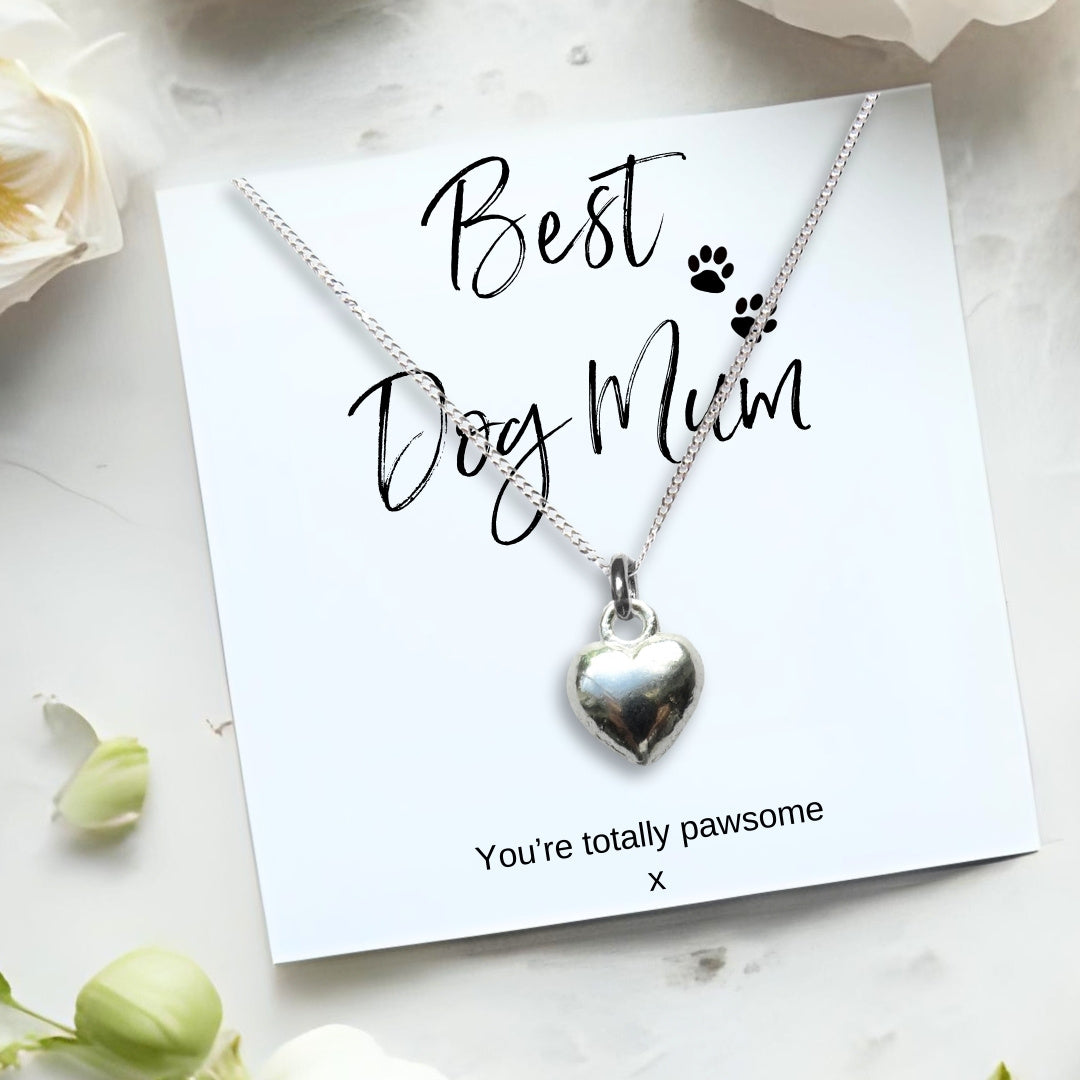 Best Dog Mum Silver Heart Necklace & Gift Card