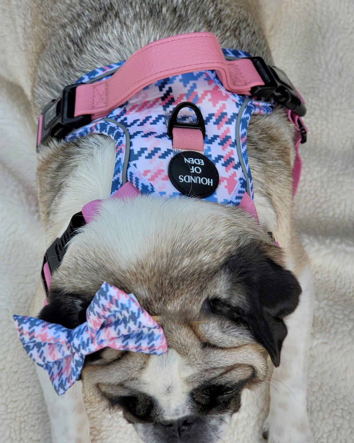 Pink Houndstooth Vegan Leather Dog Collar