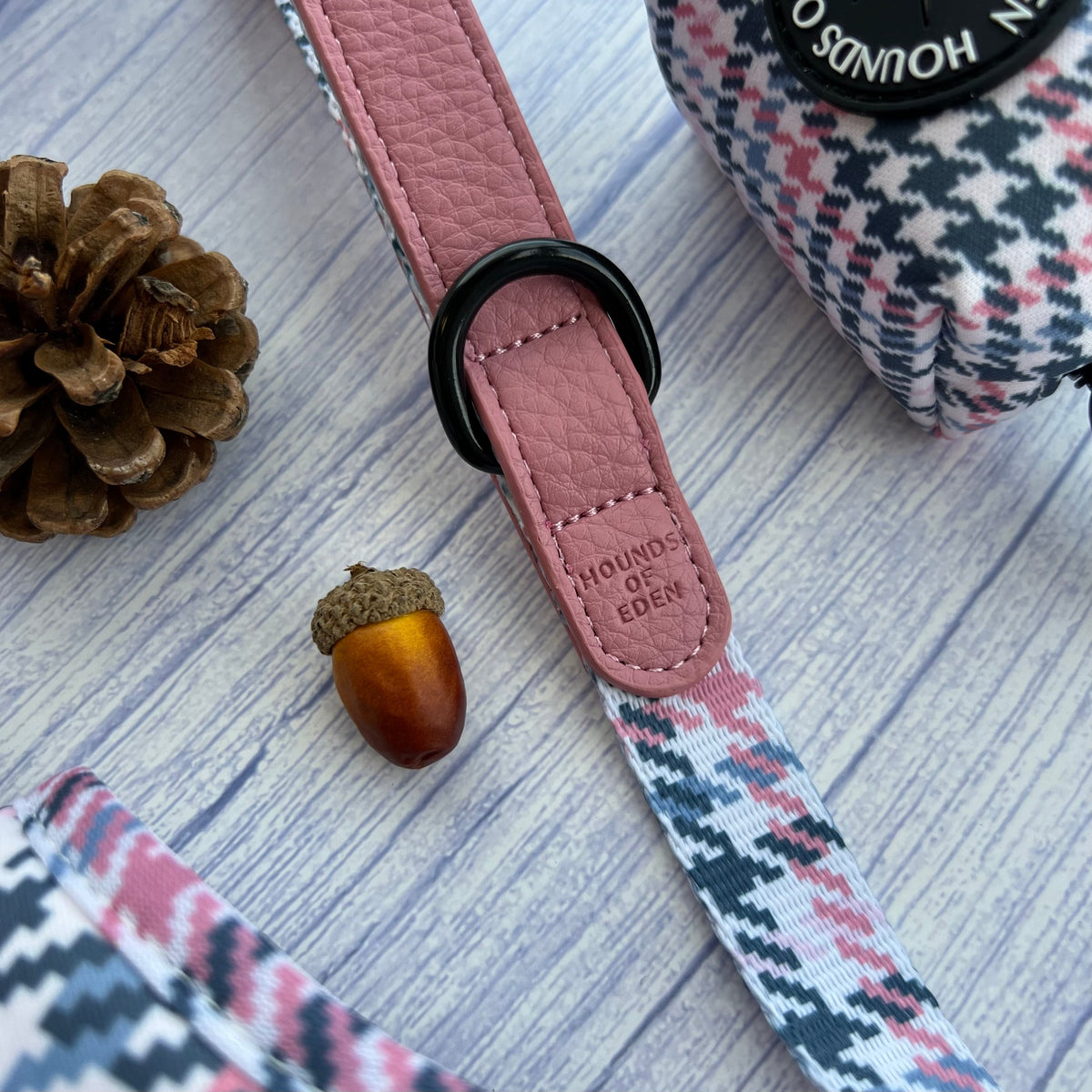 Pink Houndstooth Vegan Leather Dog Collar