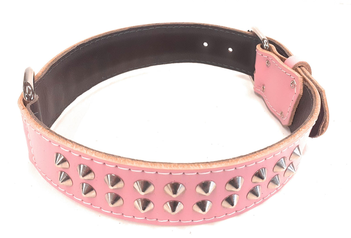 Baby Pink Studded Leather Dog Collar – 1.5 in Wide