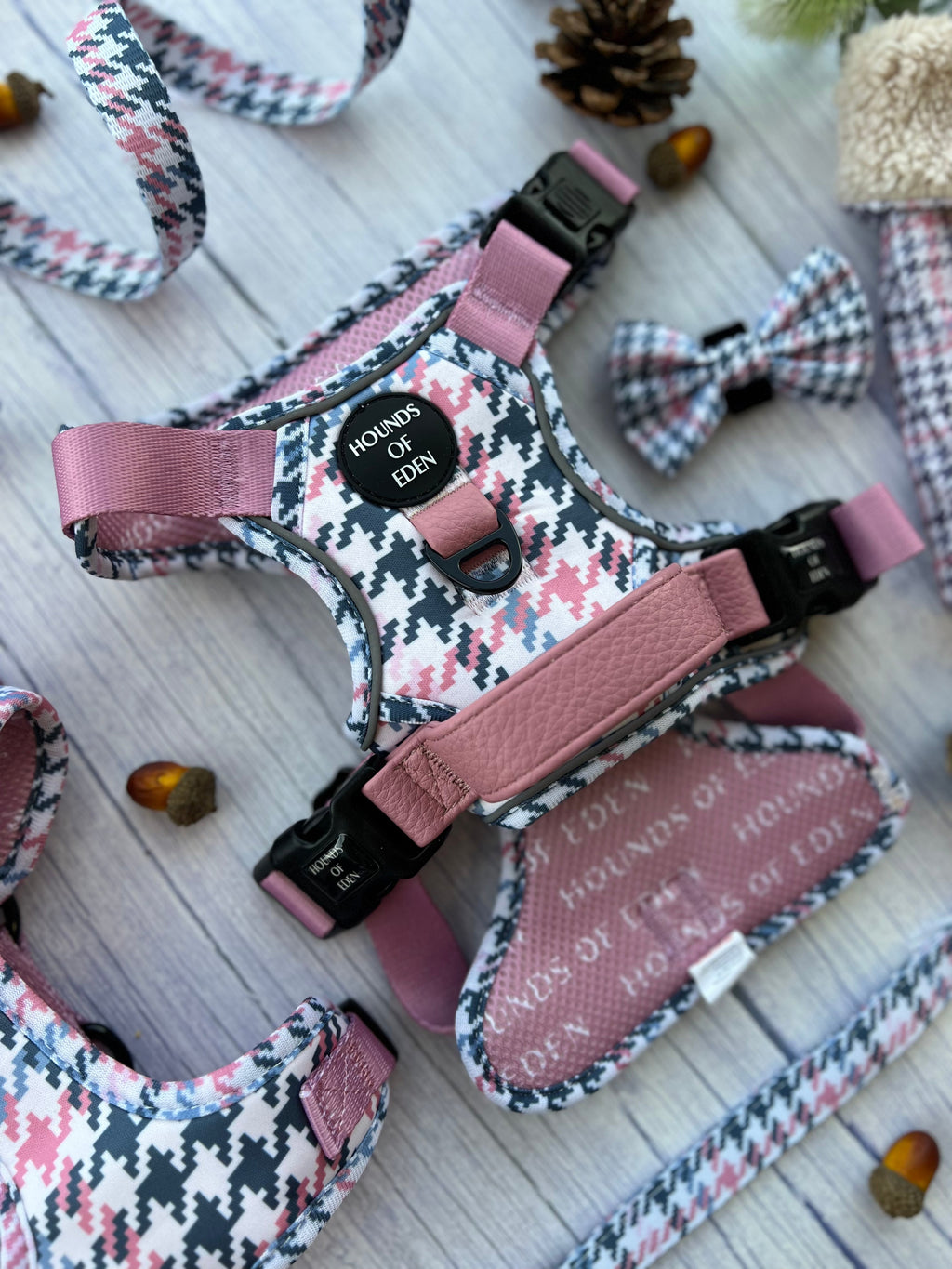Pink Houndstooth Vegan Leather Dog Collar
