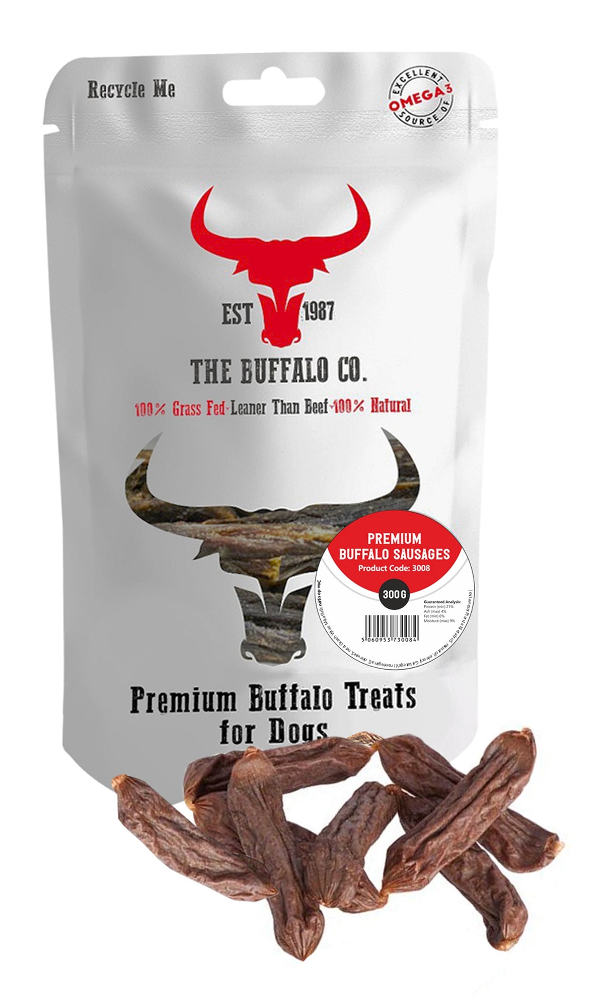 Premium Buffalo Sausage Dog Treats – 300g