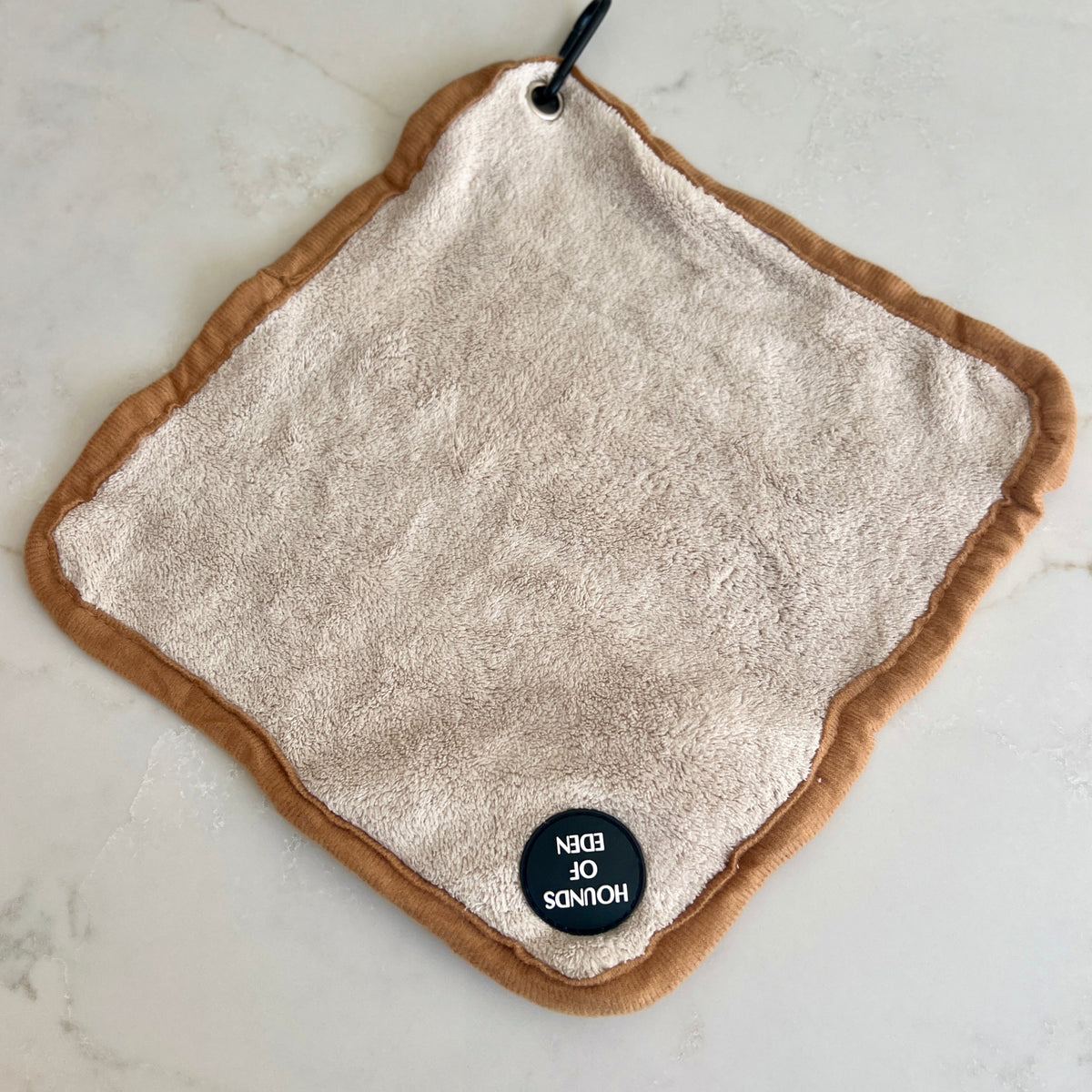 Mini dog towel with clip in beige and brown
