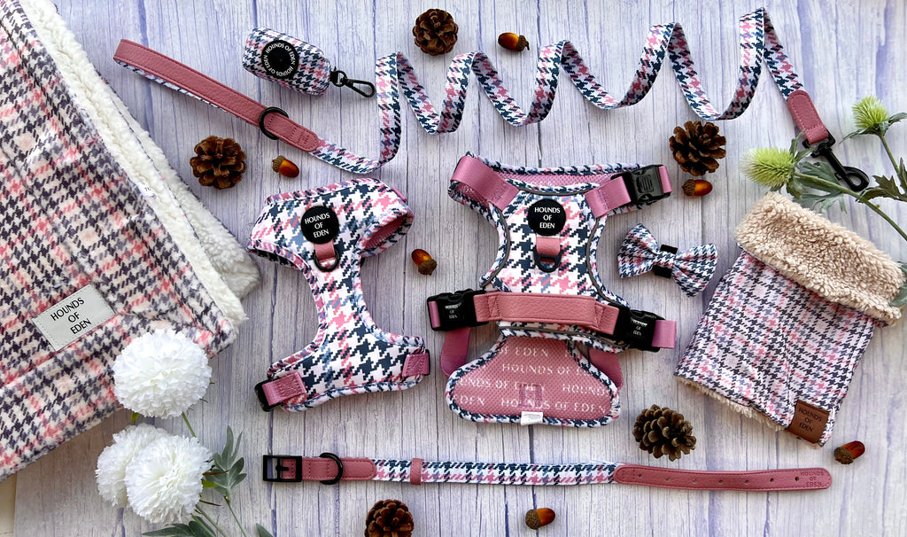 Pink Houndstooth Vegan Leather Dog Collar