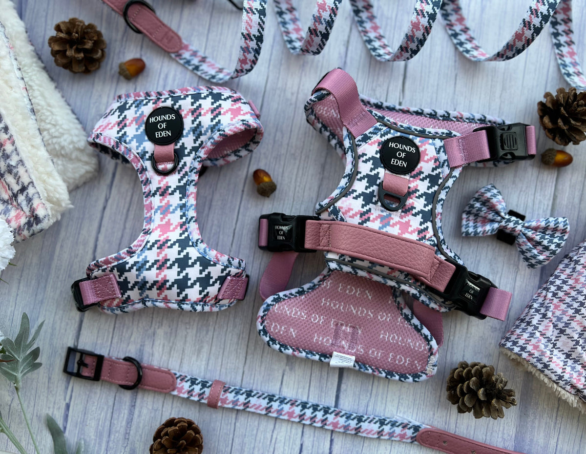 Pink Houndstooth Vegan Leather Dog Collar