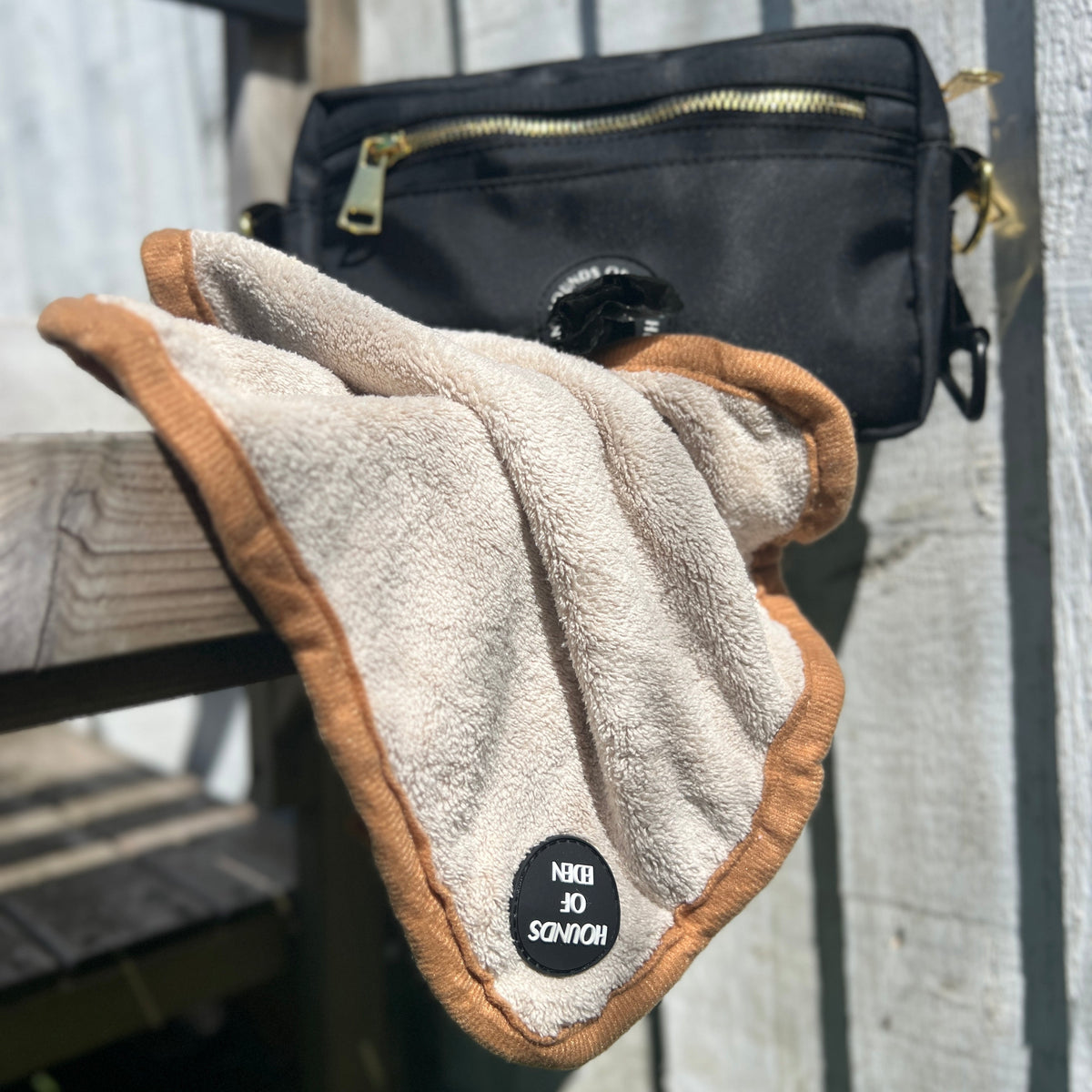 Mini Dog Towel + Clip – Beige & Brown