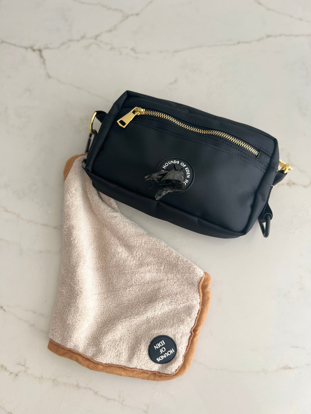 Mini Dog Towel + Clip – Beige & Brown