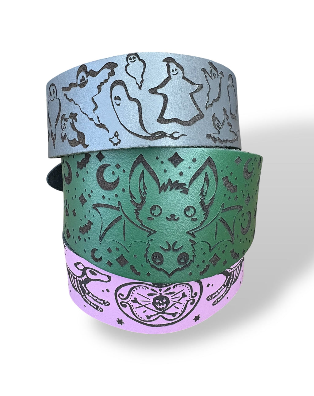 Ghosties Halloween Leather Dog Collar 👻