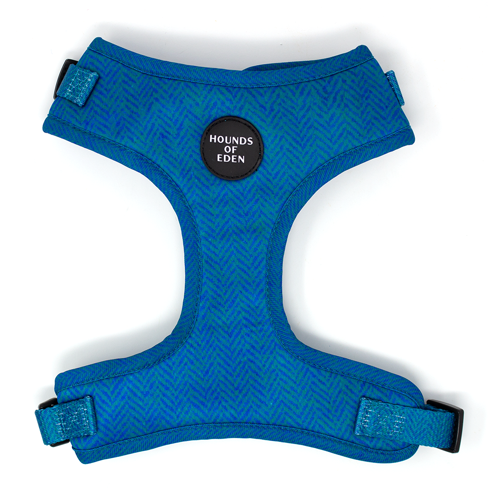 Bruce Blue & Teal Herringbone Tweed-Inspired Dog Harness