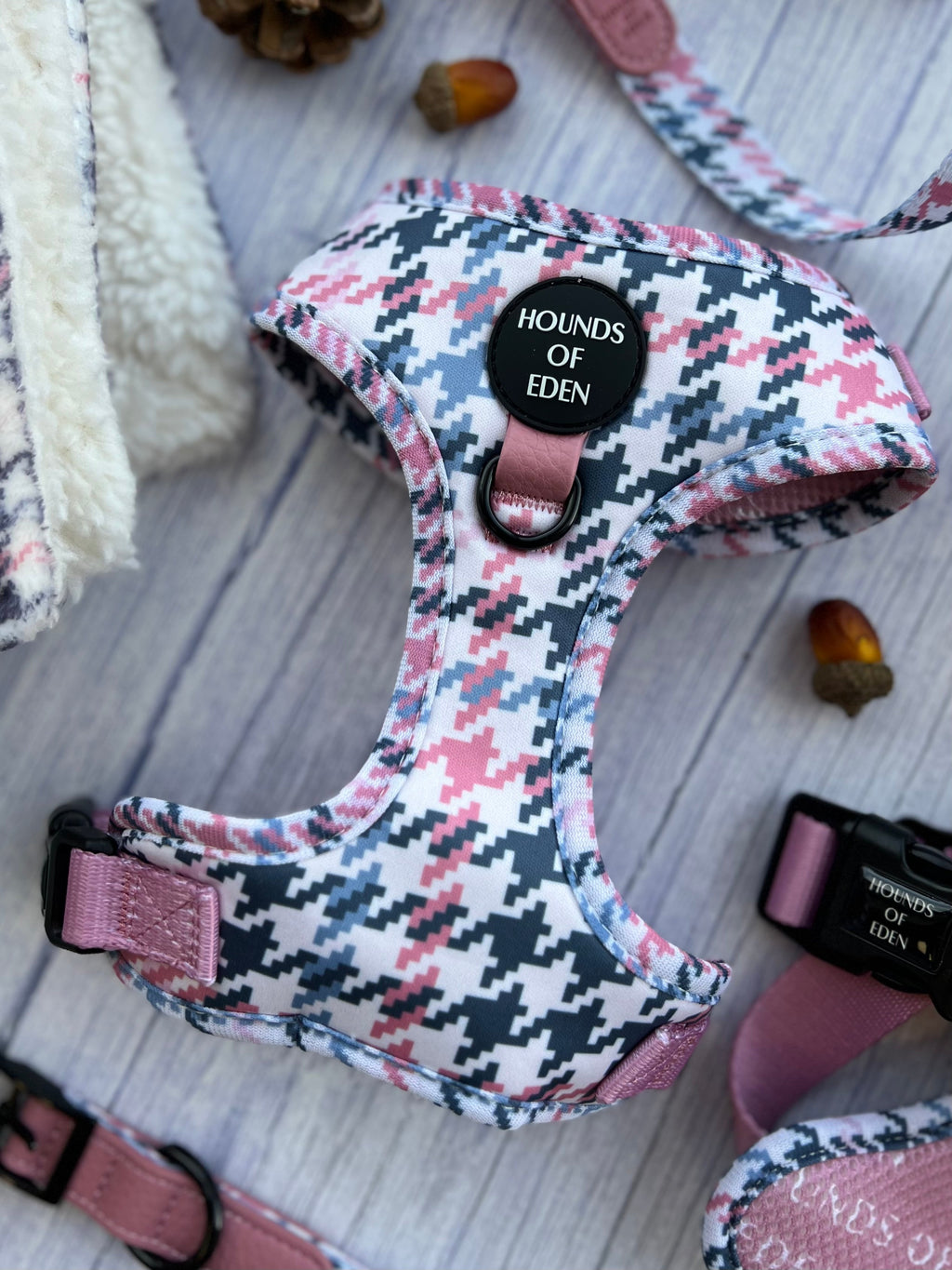 Pink Houndstooth Vegan Leather Dog Collar