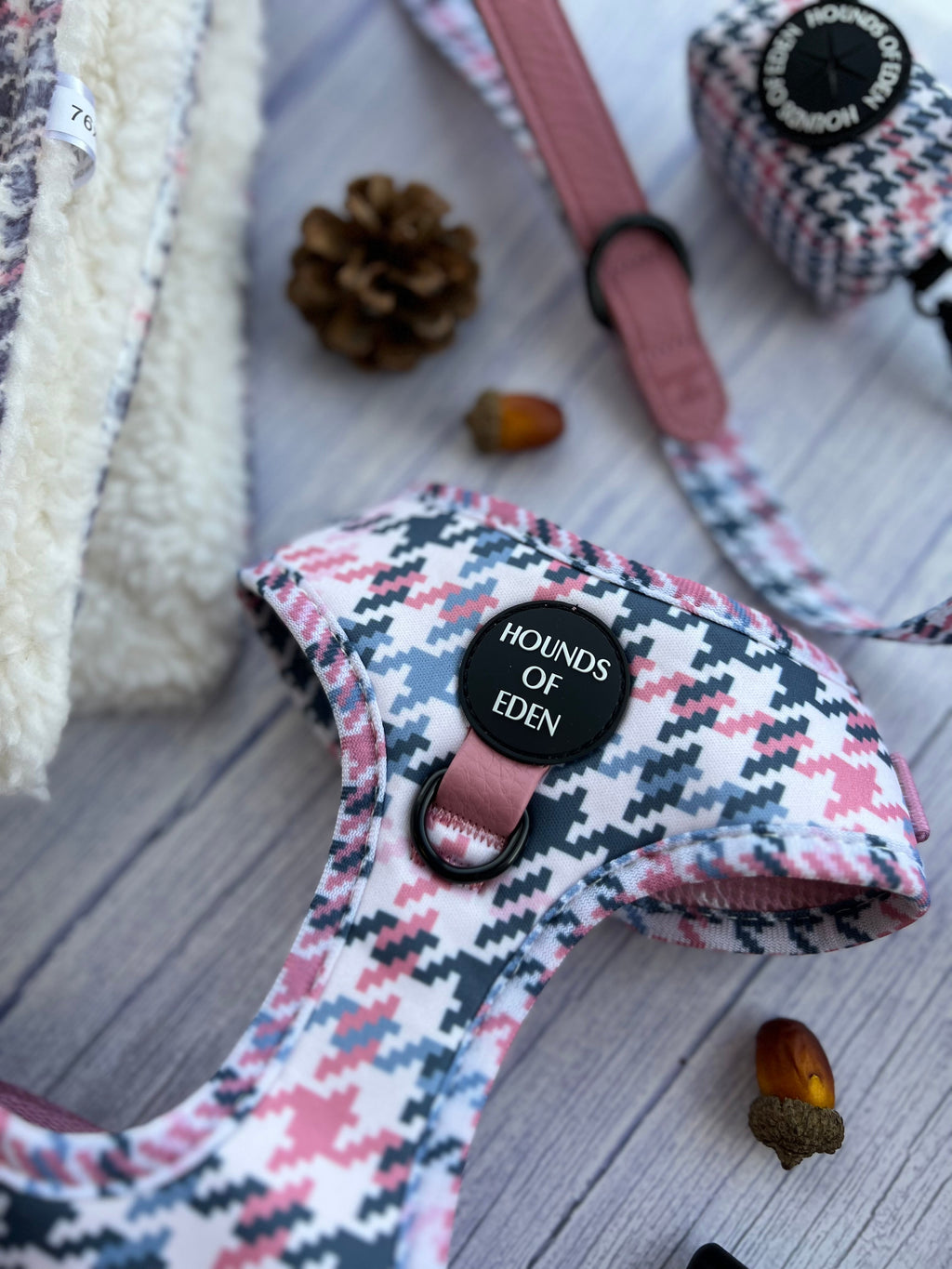 Pink Houndstooth Vegan Leather Dog Collar