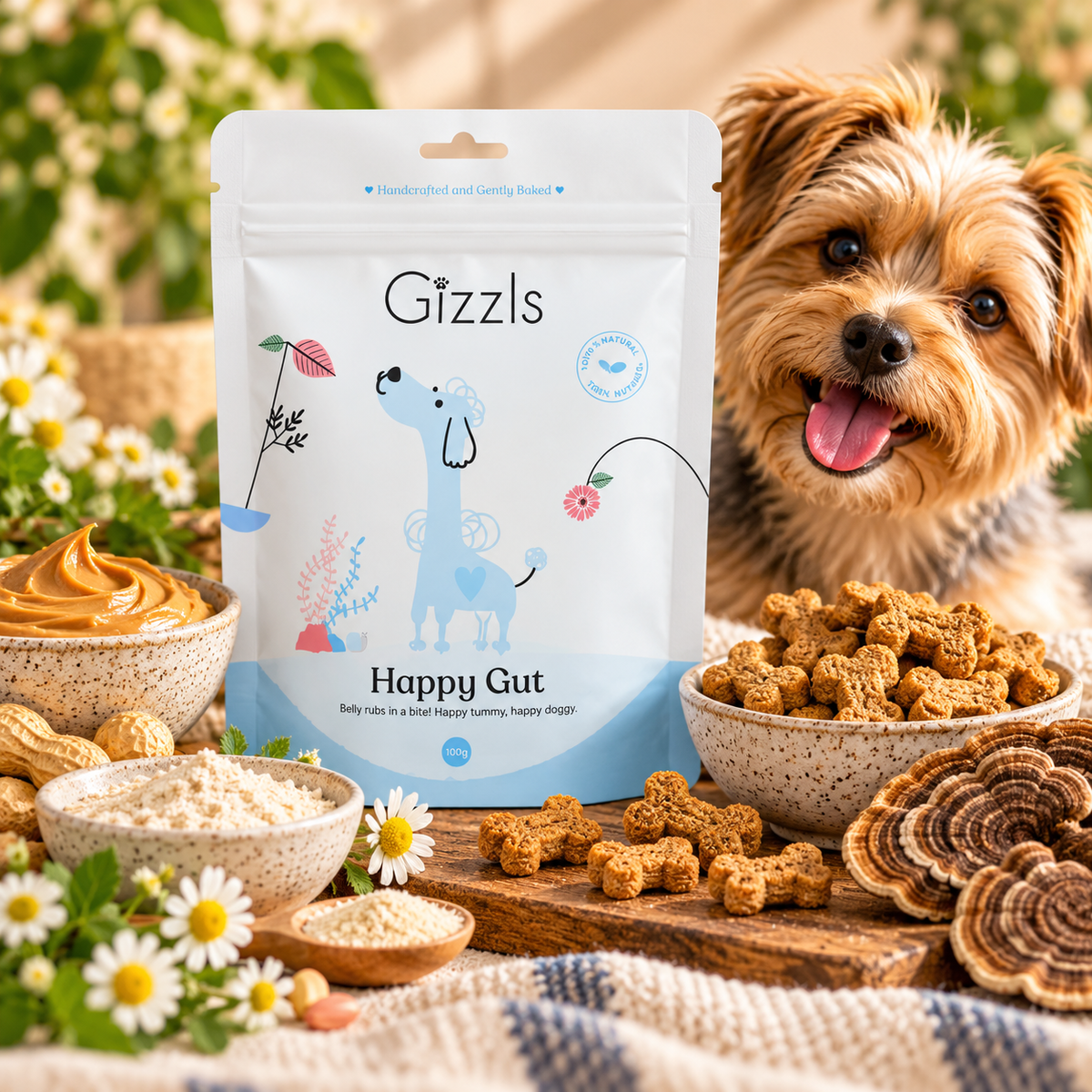 GIZZLS HAPPY GUT SMALL DOG TREATS – 100G