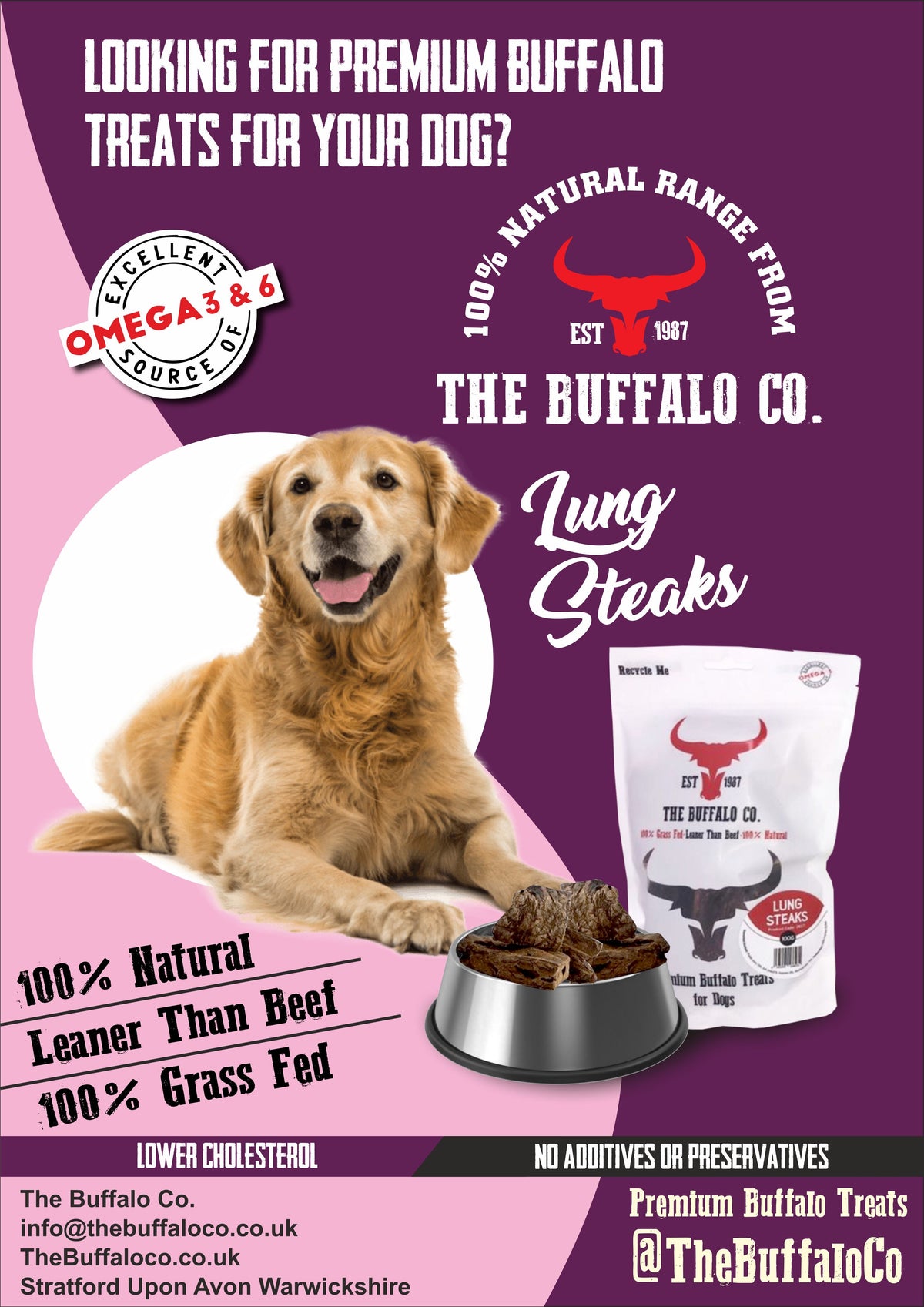 Buffalo Lung Steaks Dog Treats – 100g or 1kg