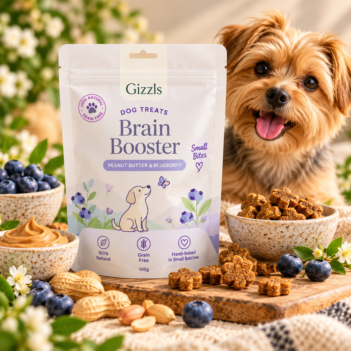 GIZZLS BRAIN BOOSTER – SMALL DOG TREATS (100G)