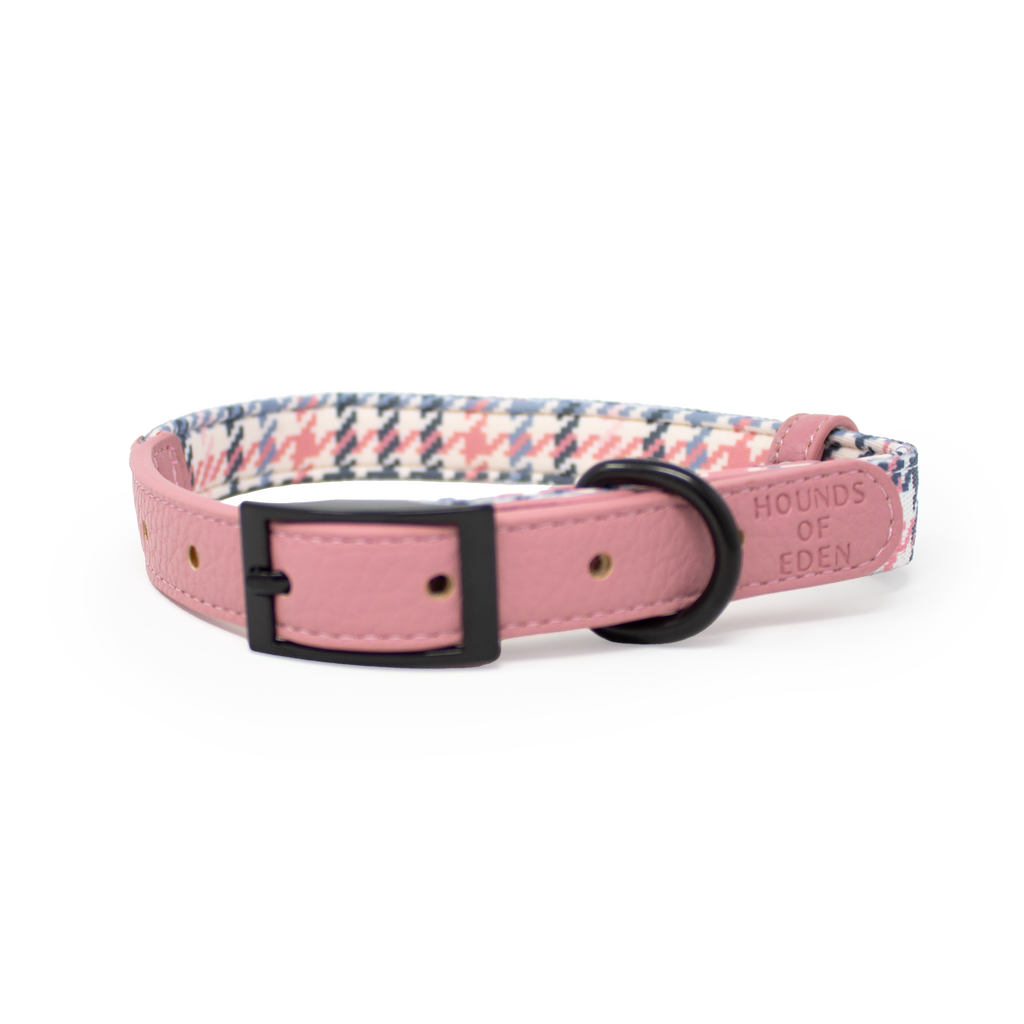 Pink Houndstooth Vegan Leather Dog Collar