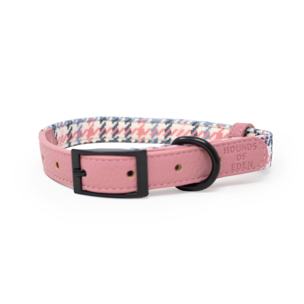Pink Houndstooth Vegan Leather Dog Collar