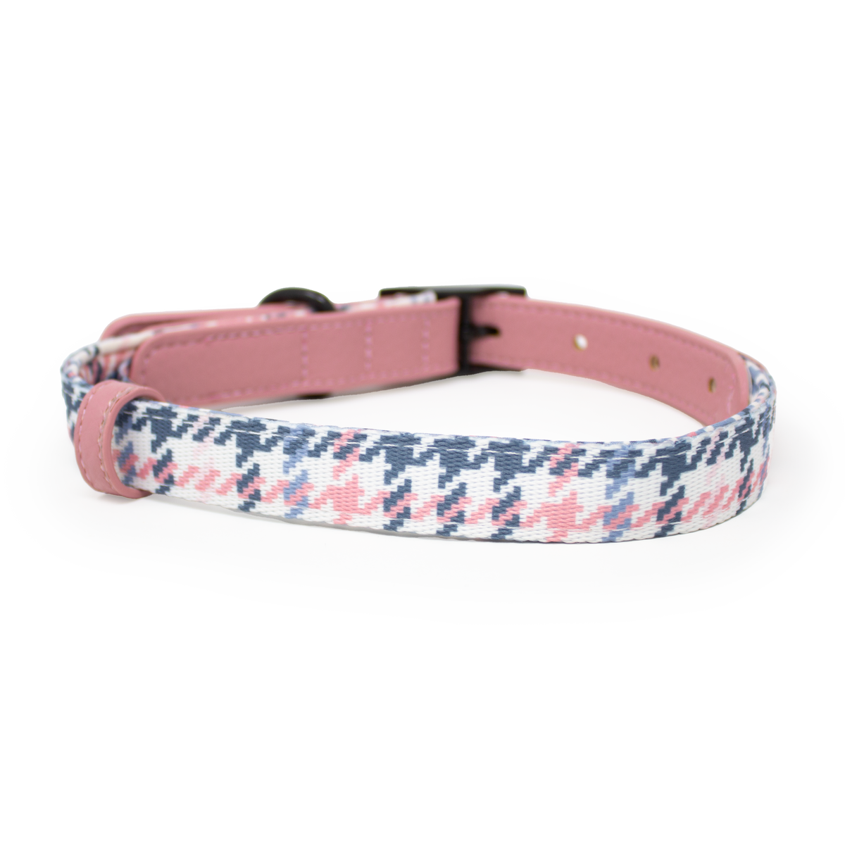 Pink Houndstooth Vegan Leather Dog Collar
