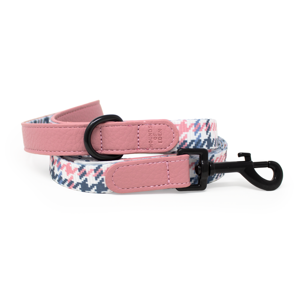 Pink Houndstooth Vegan Leather Dog Collar