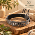 Grey Studded Genuine Leather Dog Collar – 1.5 in Wide
