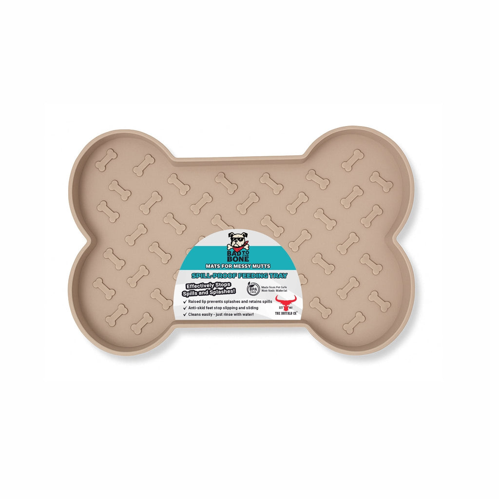 Spill-proof dog feeding mat in tan