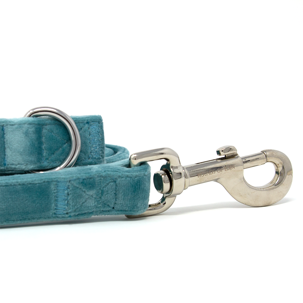 Tiffany's Light Teal Velvet Dog Lead with Silver Hardware