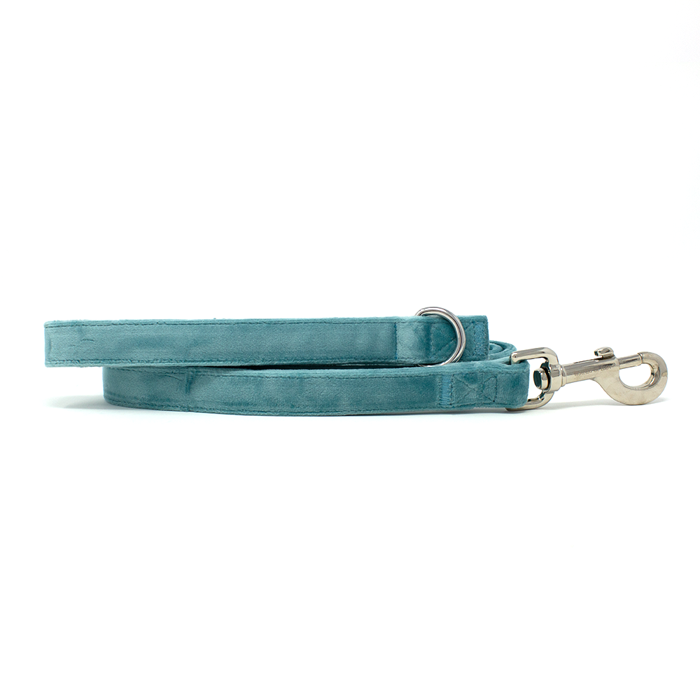 Tiffany's Light Teal Velvet Dog Lead with Silver Hardware