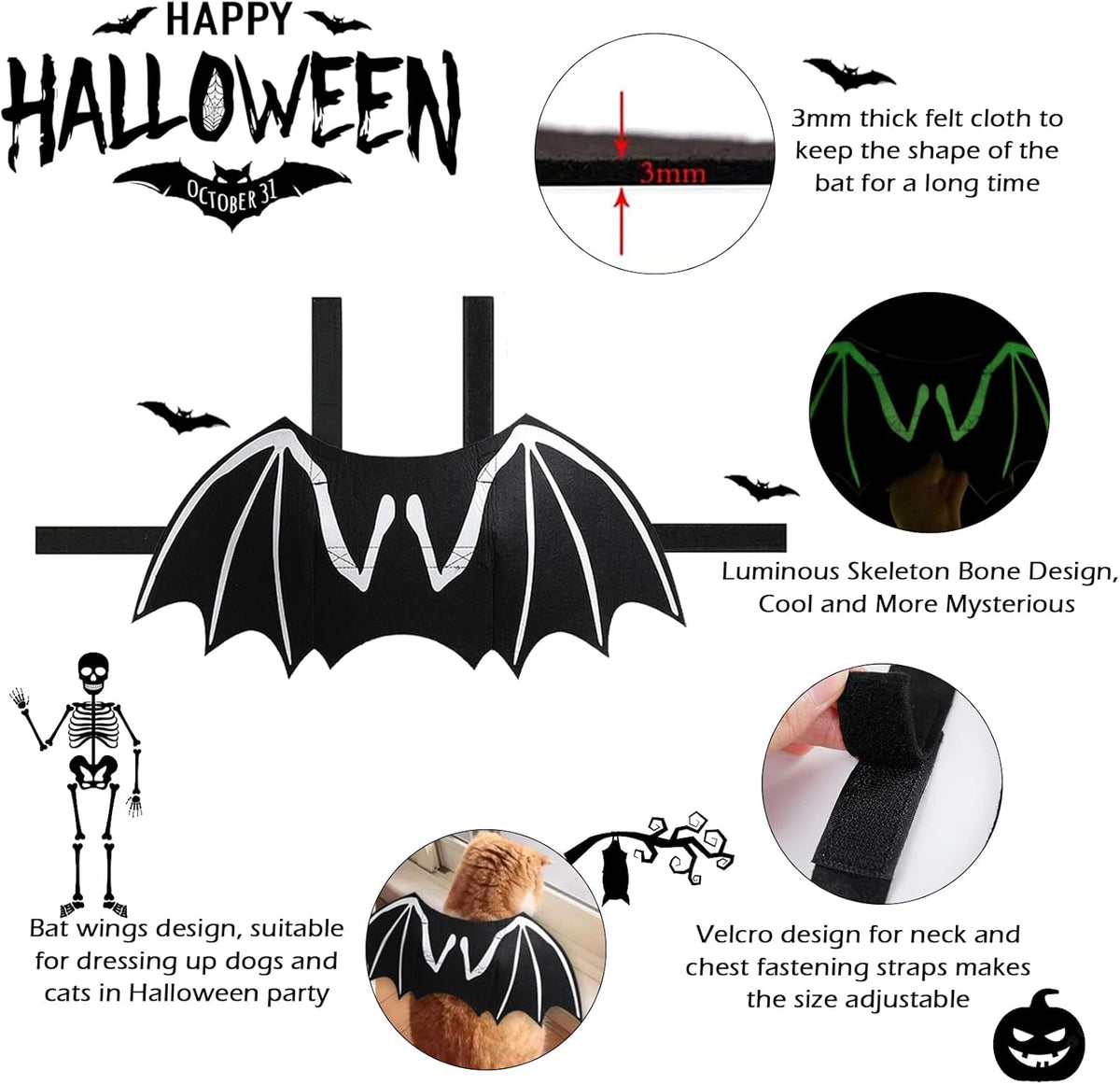 Skeleton Bat Wings Halloween Dog Costume 🦇🎃