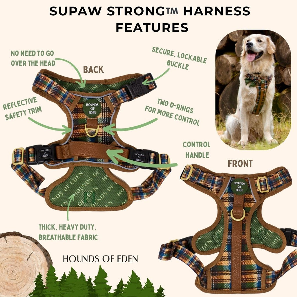 Oak Forest Plaid Supaw Strong Lite™ Dog Harness 🌲