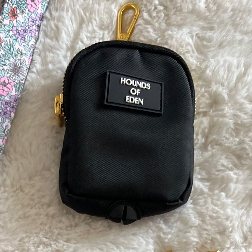 Clip on Dog Treat & Poop bag Pouch - Black - Gold Hardware