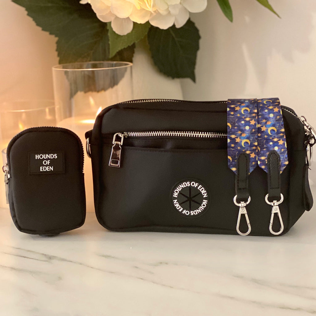 Black Dog Walking Bag with Silver Hardware | Bag Only
