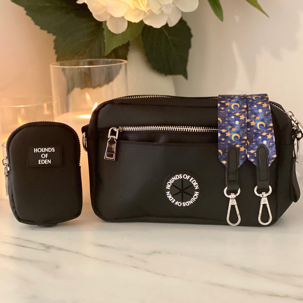 Black Dog Walking Bag with Silver Hardware | Bag Only