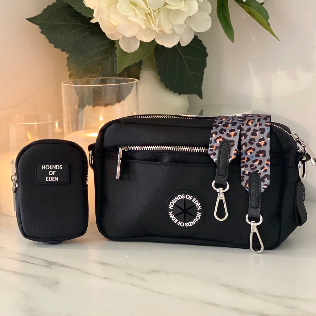 Black Dog Walking Bag with Silver Hardware | Bag Only