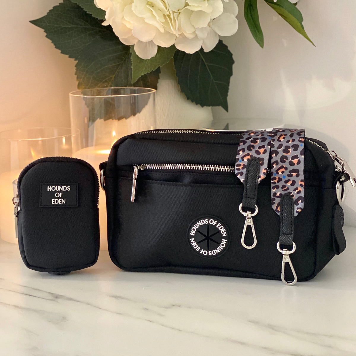 Black Dog Walking Bag with Silver Hardware | Bag Only