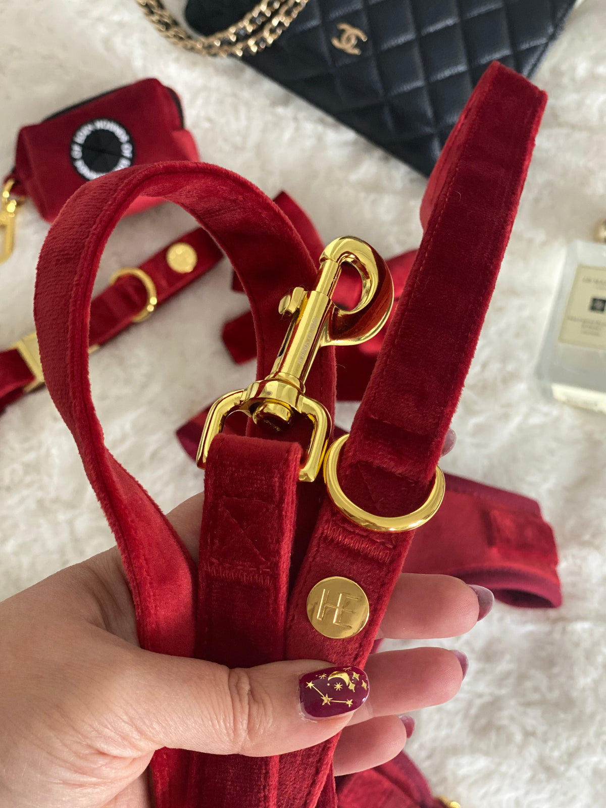 Ruby Red Velvet Dog Lead