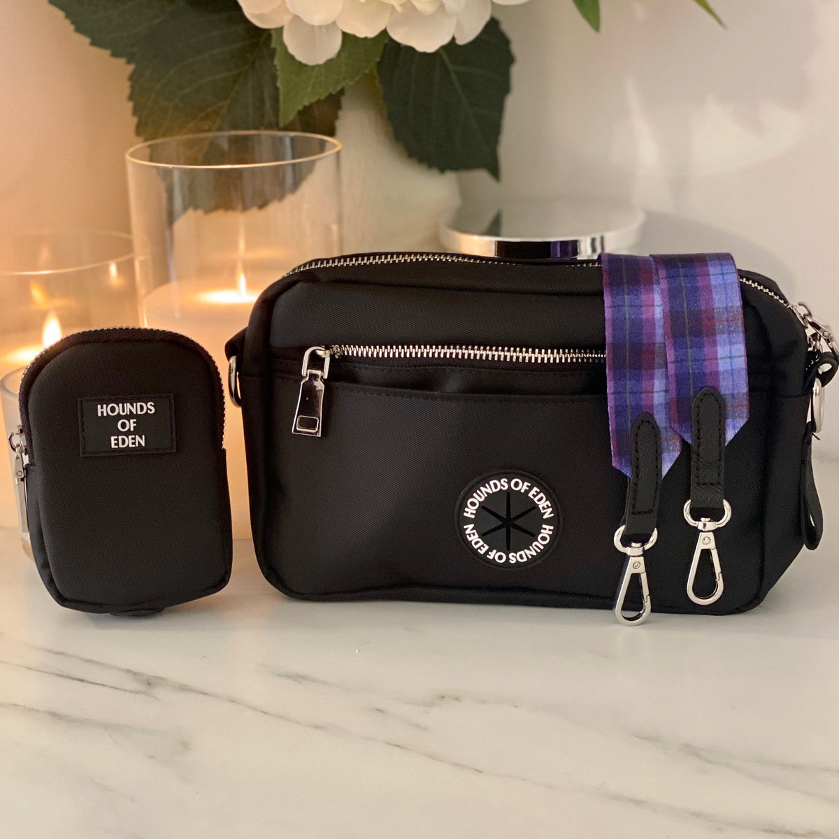 Black Dog Walking Bag with Silver Hardware | Bag Only