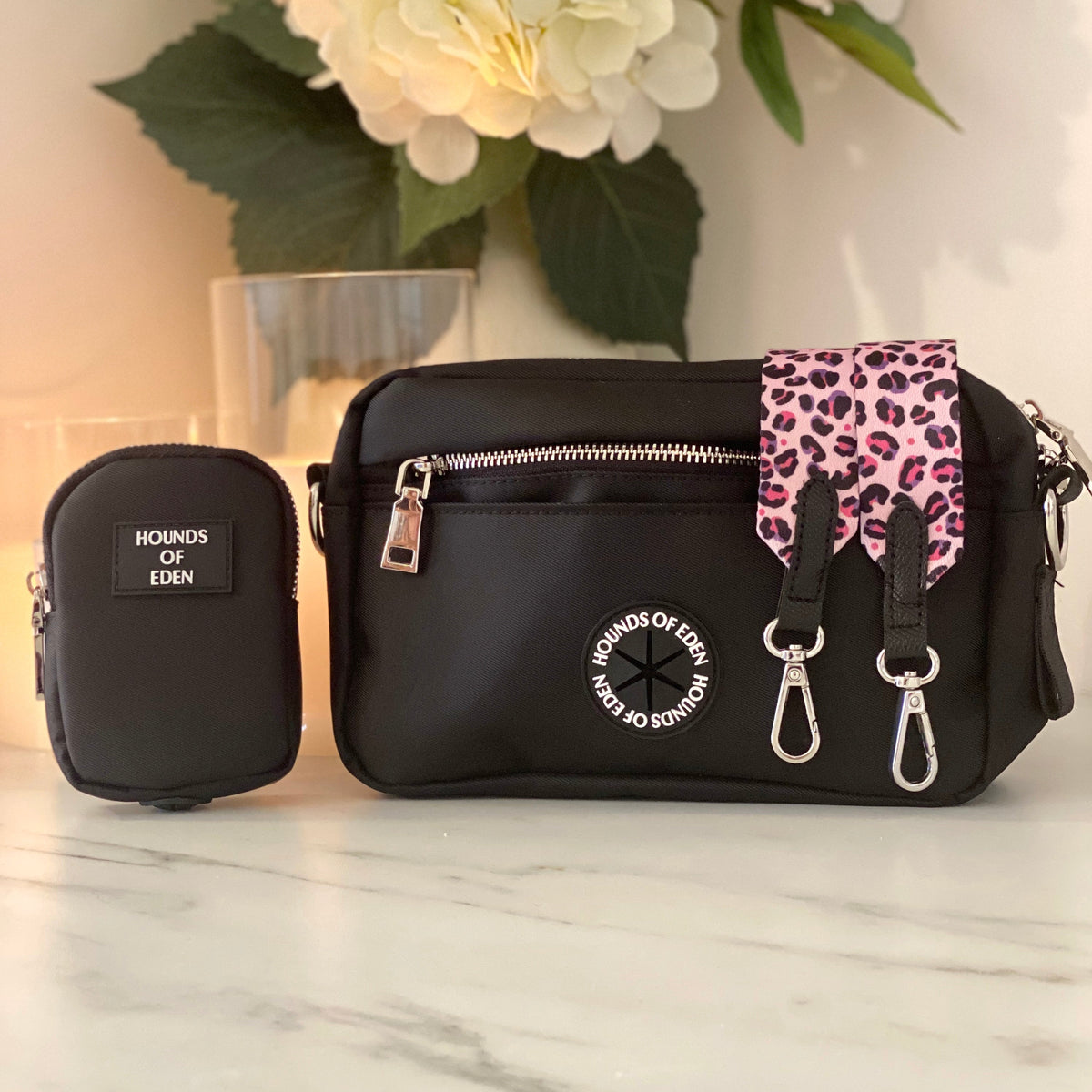 Black Dog Walking Bag with Silver Hardware | Bag Only