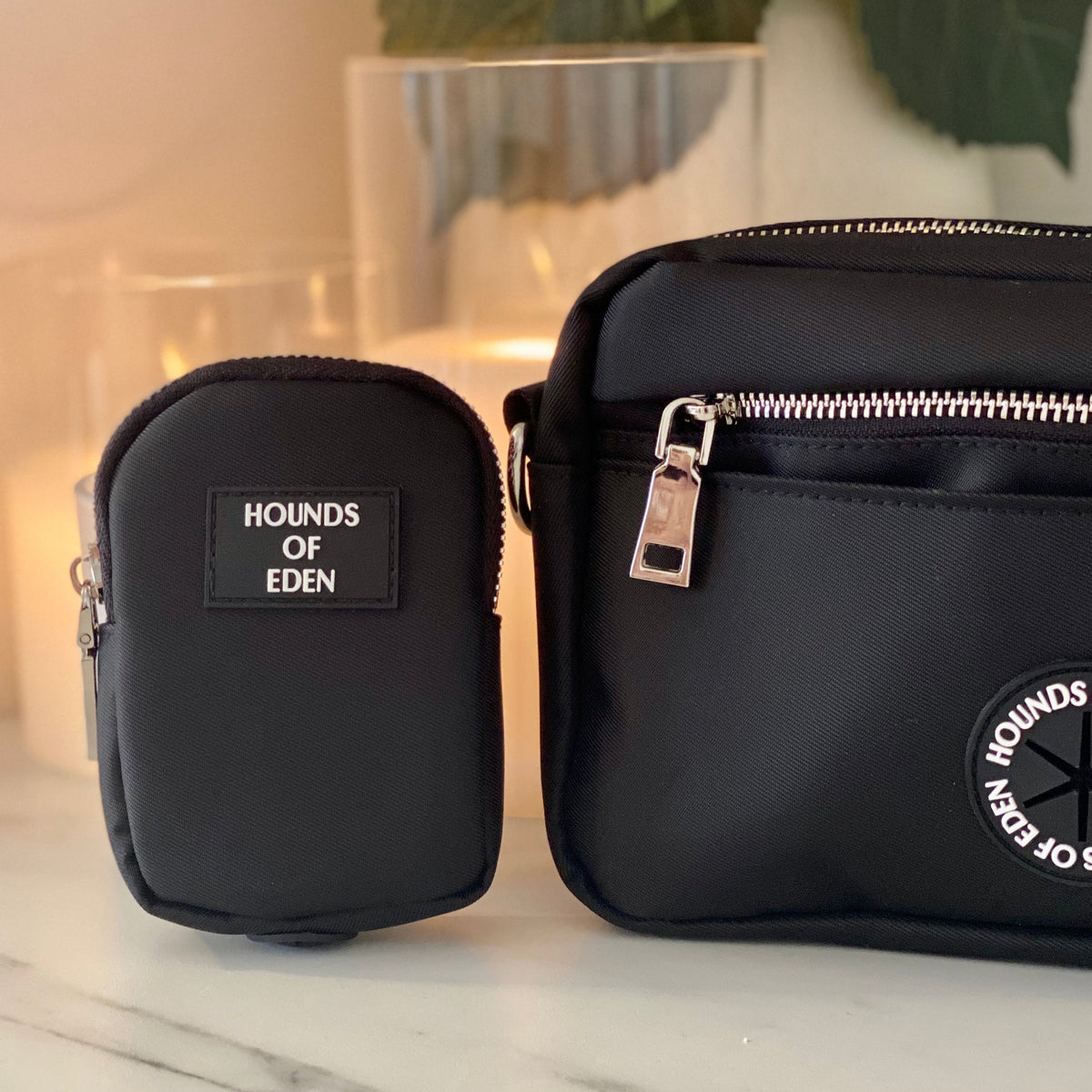 Clip on Dog Treat & Poop bag Pouch - Black - Silver Hardware
