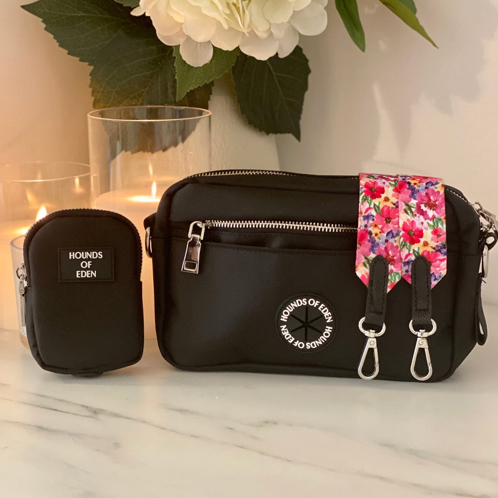 Black Dog Walking Bag with Silver Hardware | Bag Only