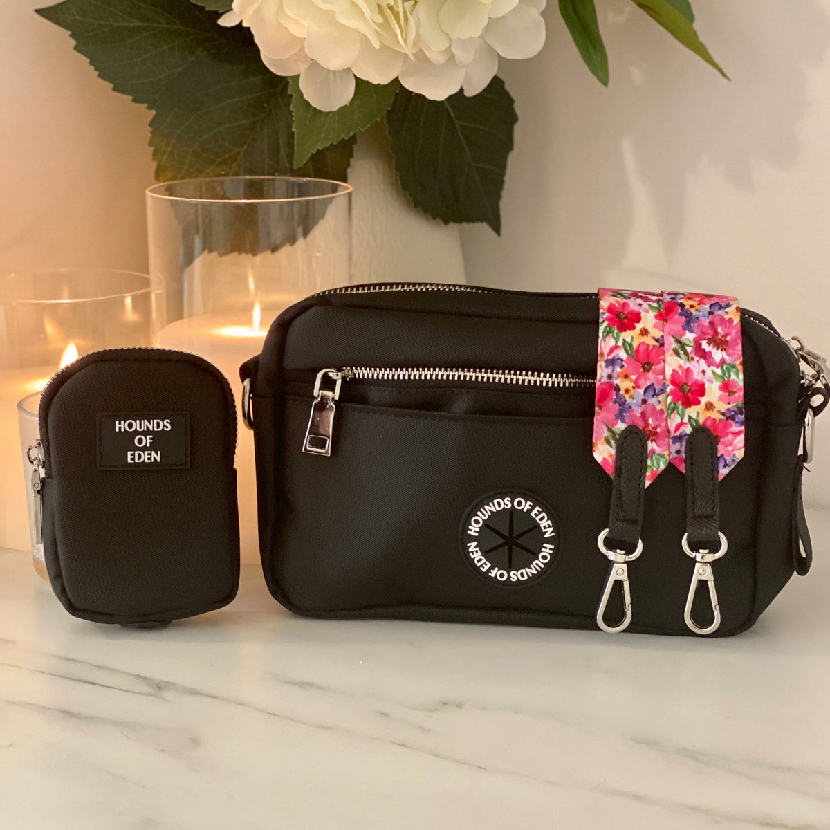 Black Dog Walking Bag with Silver Hardware | Bag Only