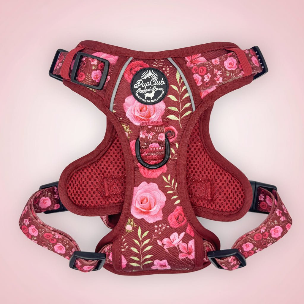 Rugged Rover™ Adjustable No-Pull Dog Harness – Burgundy Bloom