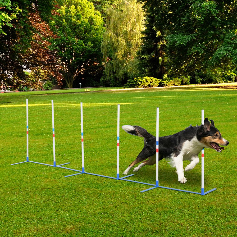 PawHut Adjustable Dog Agility Weave Pole Set